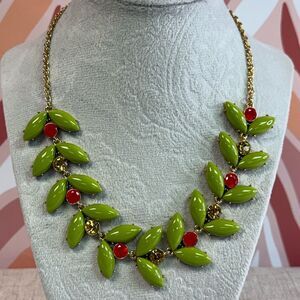 New Kate Spade Enchanted Garden Green & Gold Flower Leaf Crystal Necklace